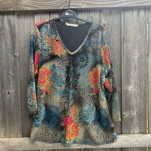 Peter Nygard Orange Blue Long Sleeve Graphic Tunic